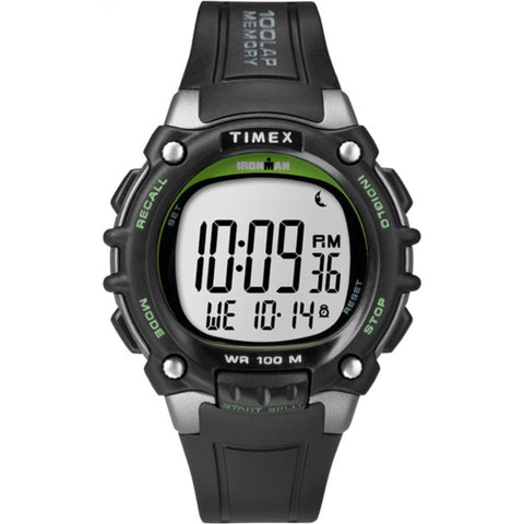 Timex Men's TW5M03400 Ironman Classic 100 Full-Size Black/Green Resin Strap Watch Timex