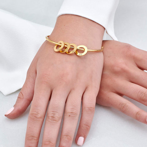 MyNameNecklace Personalized Bracelet Bangle with Circle Disc Pendants - Custom Multiple Pendant Jewelry MyNameNecklace