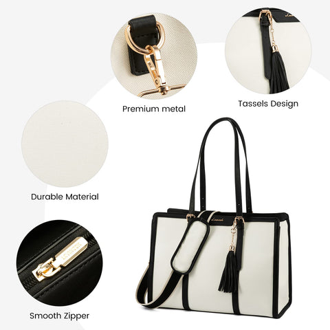 LOVEVOOK Canvas Laptop Bag for Women 15.6 inch Lightweight Laptop Tote Bag, Large Capacity Computer bag with Clutch Purse for Business, Work, Office, Travel, School,Casual LOVEVOOK