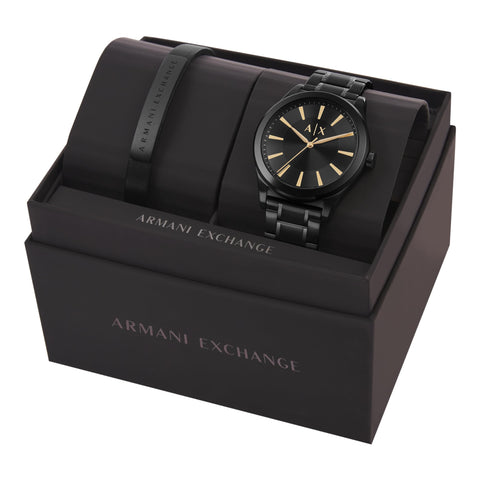 A｜X ARMANI EXCHANGE Men's Black Stainless Steel Watch & Bracelet Gift Set (Model: AX7102) A｜X ARMANI EXCHANGE