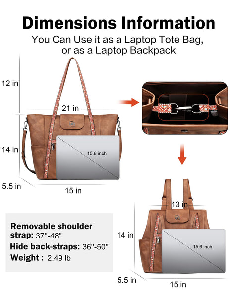 FADEON Large Laptop Tote Bag for Women Designer Leather Laptop Bag Fashion Travel Backpack Purse Shoulder Handbag Brown FADEON