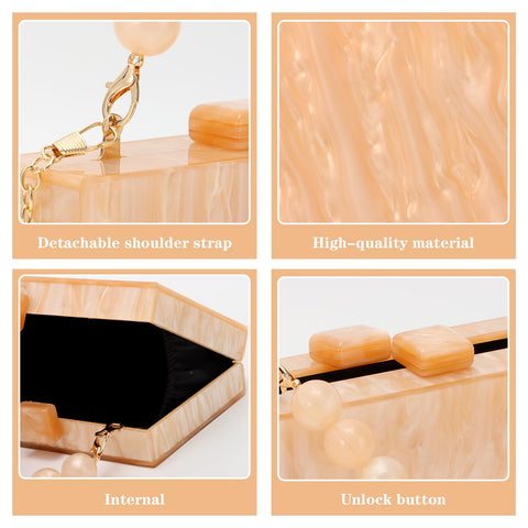 Oweisong Women Acrylic Clutch Purse Formal Wedding Evening Handbag Marble Party Shoulder Crossbody Bag with Bead Chain Oweisong