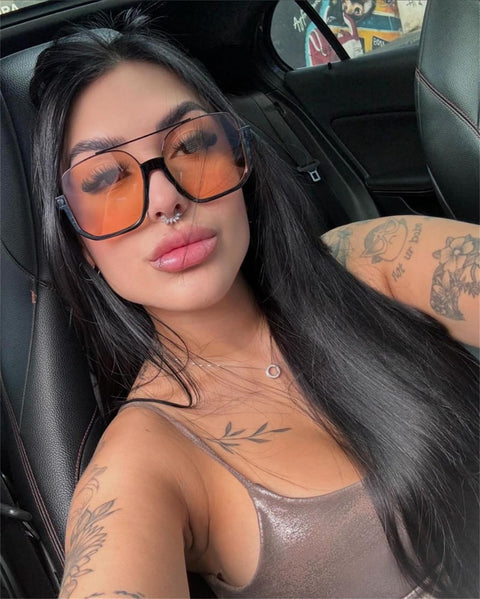 GUVIVI Retro Oversized Aviator Sunglasses for Women Men Square Semi-Rimless Double Bridge Sun Glasses 70s Trendy Shades Pilot-style Brown Pink