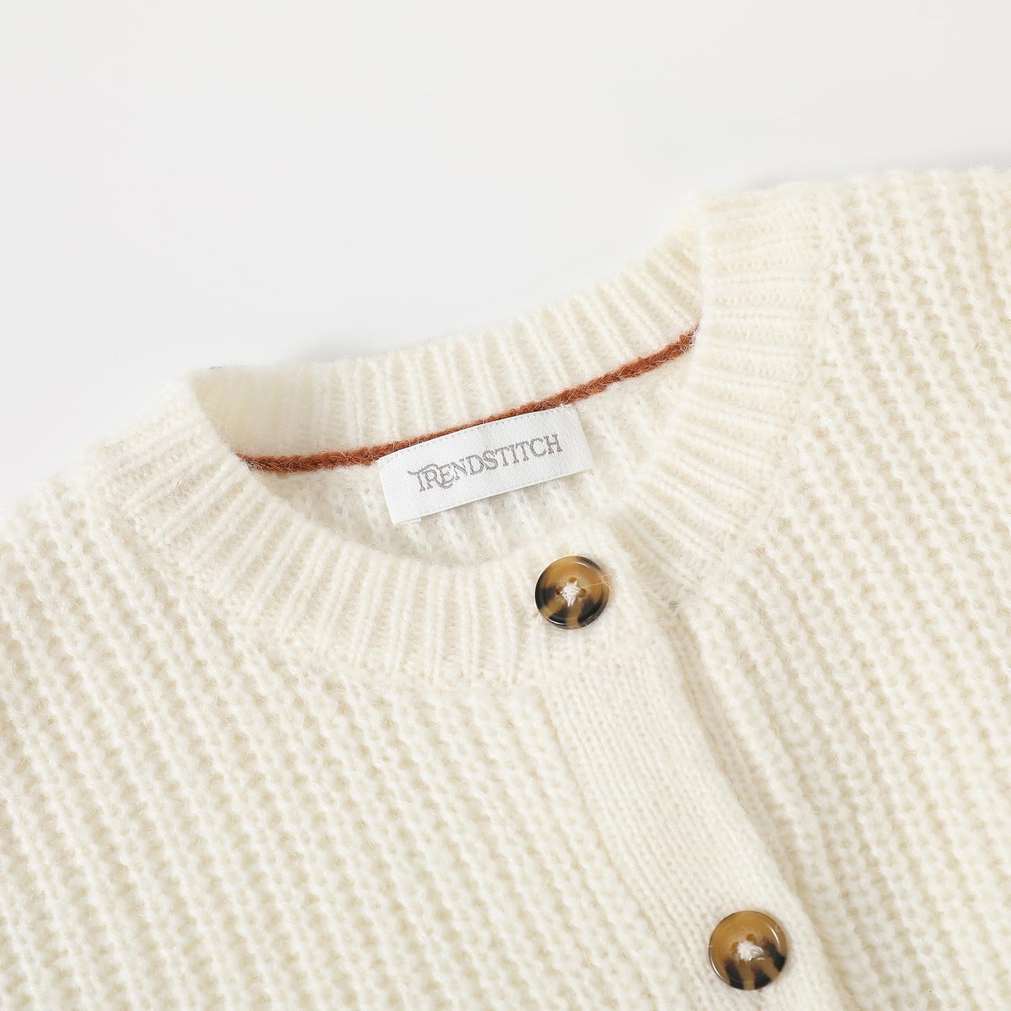 TRENDSTITCH Girls' Cardigan with Button Loose Long Sleeve Shrug Sweaters Cropped Uniforms Knit Sweater Outerwear Beige 5-6 Years