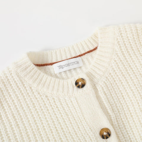 TRENDSTITCH Girls' Cardigan with Button Loose Long Sleeve Shrug Sweaters Cropped Uniforms Knit Sweater Outerwear Beige 5-6 Years