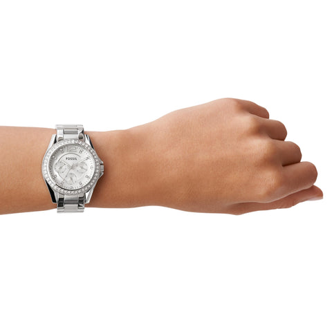 Fossil Women's Riley Quartz Stainless Steel Multifunction Watch, Color: Silver Glitz (Model: ES3202) Fossil