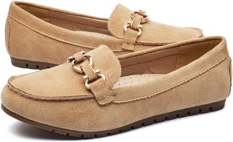 Cvistpieo Loafers for Women Business Casual Shoes Comfortable & Lightweight Penny Loafers Slip On Work Flats Suede Beige Size 8