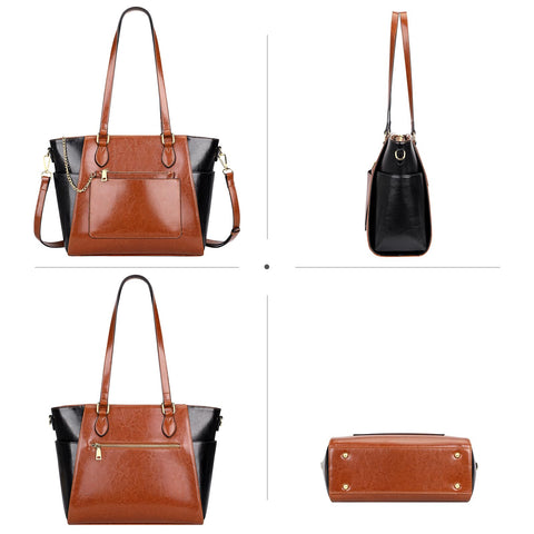 Over Earth Leather Tote Bags for Women Ladies Fashion Shoulder Bag Handbag and Purse (O195E Brown/Black) Over Earth