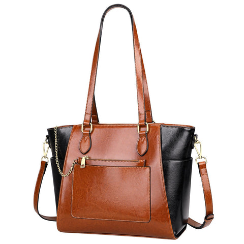 Over Earth Leather Tote Bags for Women Ladies Fashion Shoulder Bag Handbag and Purse (O195E Brown/Black) Over Earth