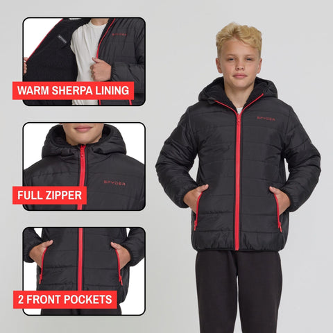 Spyder Reversible Boys Puffer Jacket - Fleece Lined Puffer Coat with Hood, Sherpa Winter Kids Outerwear, Sizes 4-20