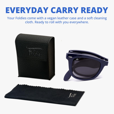 Foldies Classic Folding Sunglasses Polarized, UV400, UVA, UVB Protection for Men Women, Folding Sunglasses Leather Case
