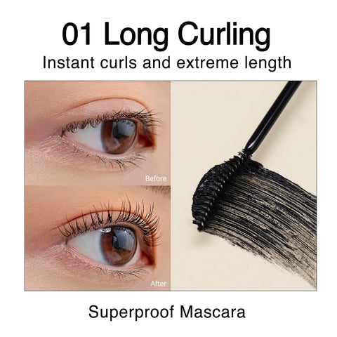 CLIO Kill Lash Superproof Mascara, Waterproof Mascara Black, Lengthening & Lifting for Defined Eyelash, Long-Lasting, Clump & Smudge-Free, for Sensitive Eyes, Korean Makeup Beauty (001 Long Curling)