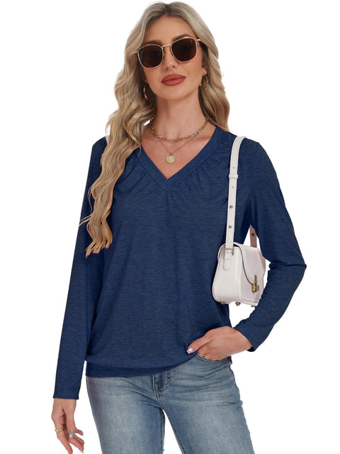 AIZHINENG 2 Pack Women Tops Long Sleeve Shirts V Neck Loose Fit Soft Casual Solid Color T-Shirts Fall Clothing
