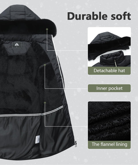 MOERDENG Women's Winter Windproof Warm Down Coats Waterproof Thicken Hooded fashions Puffer Jacket Black 01-L MOERDENG