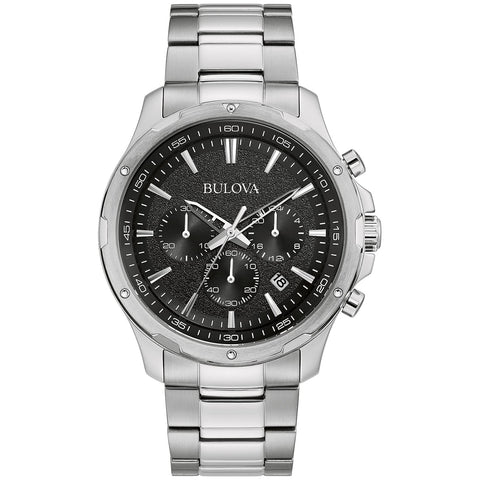 Bulova Men's Classic Stainless Steel Six-Hand Chronograph Quartz Watch, Black Dial, 43mm Style: 96B336 Bulova