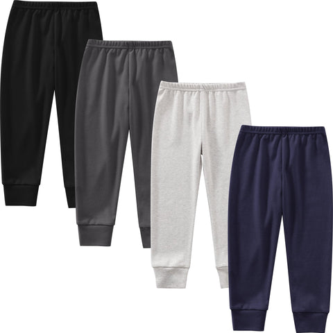 JARMAKO Toddler Boys Cotton Pants, 4-Pack Joggers, Basic Colors, 4T