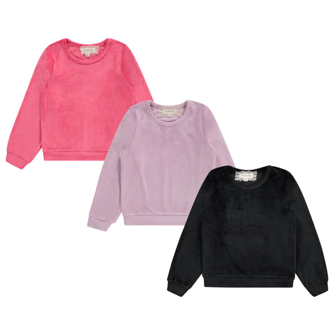 BTween Girls Cozy Velour Sweatshirt Set, 3 Pack of Soft Sweatshirts for Kids, Stylish Casual Outfits, Sizes 4-66