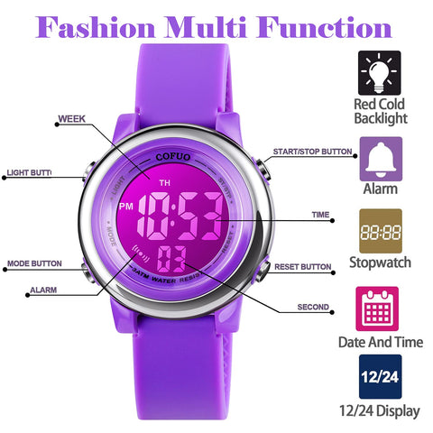 Kids Digital Sport Waterproof Watch for Girls Boys, Kid Sports Outdoor LED Electrical Watches with Luminous Alarm Stopwatch Child Wristwatch