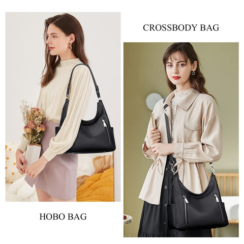 Over Earth Genuine Leather Purses and Handbags for Women Hobo Shoulder Bag Ladies Crossbody Bags Medium(O150E UG Black) Over Earth