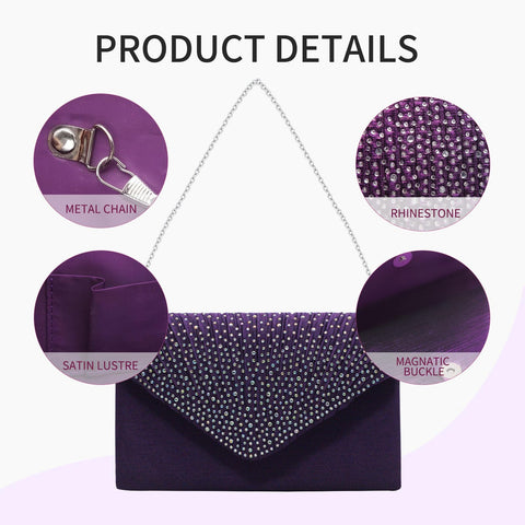 Women Evening Clutch Handbags Formal Envelope Bag Purses for Wedding Party Cocktail Prom Crossbody Shoulder Bag, Purple JAMBHALA
