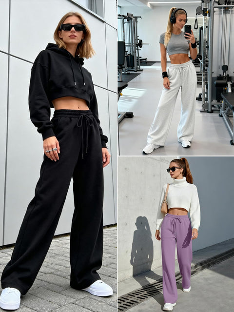 Trendy Queen Womens Wide Leg Sweatpants Baggy Lounge Travel Pants Fall Fashion Outfits 2025 Winter Joggers Clothes with Pockets Grey M