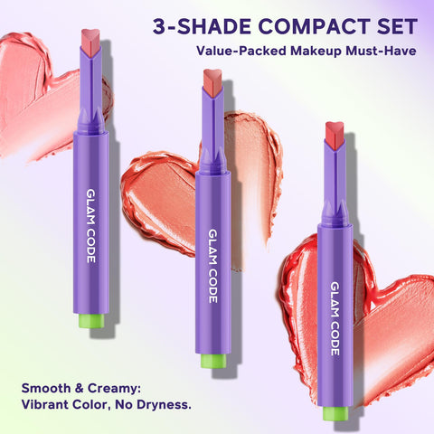 Glam Code Tinted Lip Balm Trio, Moisturizing Lipstick with Shea Butter, Hydrating Lip Makeup Set for Women & Girls, Vegan Formula, Cream Finish, Cruelty-free (3-Count, 01)