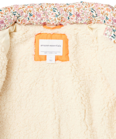 Amazon Essentials Toddler Girls' Long Quilted Cocoon Puffer Coat, Cream Floral, 3T