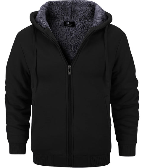 GEEK LIGHTING Men’s Fleece-Lined Zip Up Hoodie, Thick Hooded Jacket Winter Warm Athletic Sweatshirt, Pure black XL
