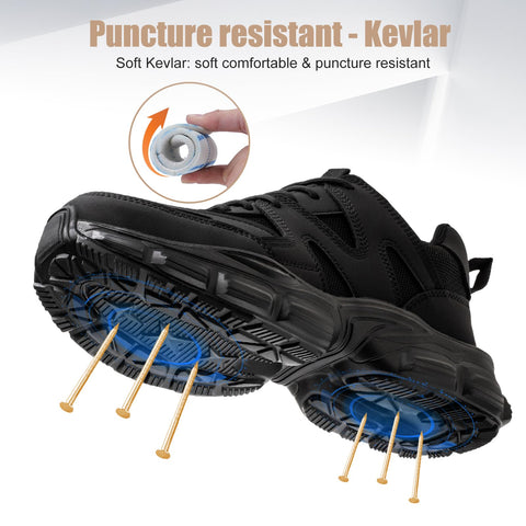 Steel Toe Shoes for Women Men Wide Non Slip Composite Work Sneakers Indestructible Comfortable Safety Tennis Shoes Lightweight Breathable Construction Sneakers Puncture Proof Ergonomic Design Black