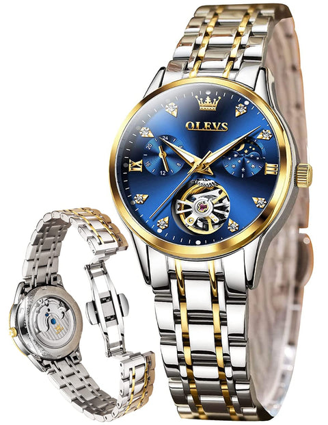 OLEVS Womens Automatic Skeleton Watches Luxury Diamond Self Winding Fashion Dress Wrist Watch Waterproof Luminous OLEVS