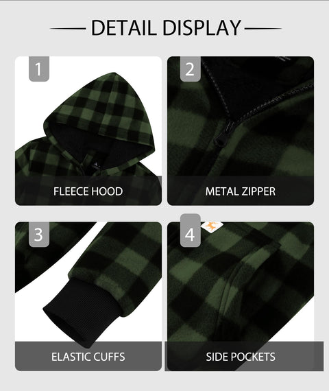 GEEK LIGHTING Boys Flannel Jacket Sherpa Lined Hoodies Zip Up Fleece Plaid Shirt Jackets Winter Outdoor Coat Warm