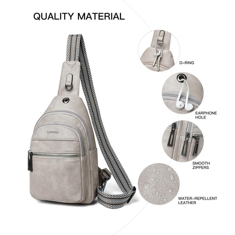LATMAP 7L Sling Bag For Women Faux Leather Anti Theft Small Casual Daypack Backpack Fanny Pack Crossbody Chest Bags Purse Waterproof Light Grey
