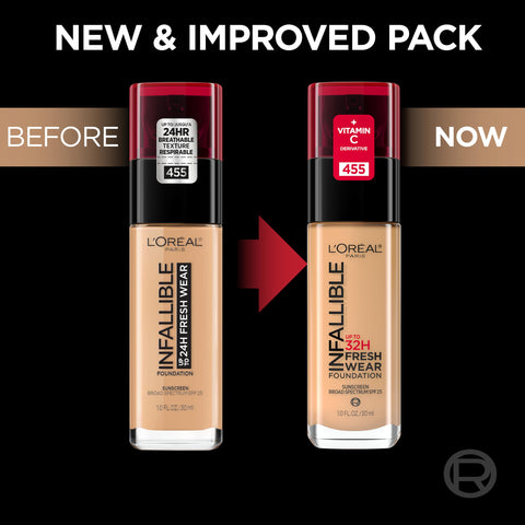 L'Oreal Paris Makeup Infallible Up to 32 Hour Fresh Wear Lightweight Foundation, 405 Porcelain, 1 Fl Oz, Packaging May Vary