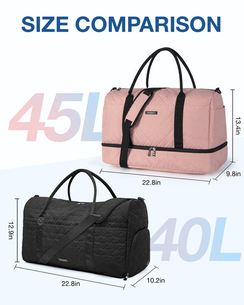 Travel Duffle Bag, BAGSMART 45L Large Carry On Bag Weekender Overnight Bag for Men Women with Shoes Compartment & Wet Pocket, Pink BAGSMART
