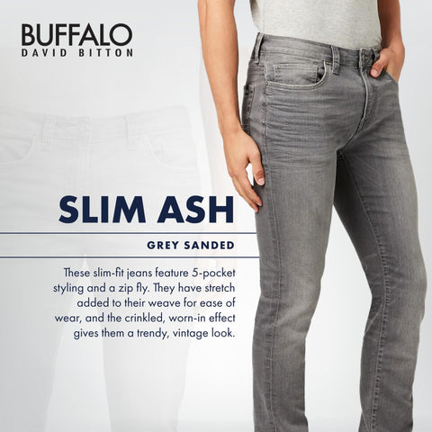 Buffalo David Bitton Men's Slim Ash Jeans, Grey Sanded, 34x32
