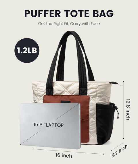 LOVEVOOK Tote Bag for Women, Puffer Bag and Work Bags with Zipper for Travel, Daily, School, Quilted Nurse Shoulder, 2pcs