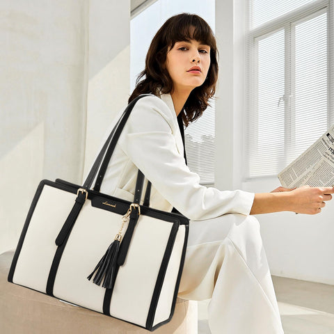 LOVEVOOK Canvas Laptop Bag for Women 15.6 inch Lightweight Laptop Tote Bag, Large Capacity Computer bag with Clutch Purse for Business, Work, Office, Travel, School,Casual LOVEVOOK