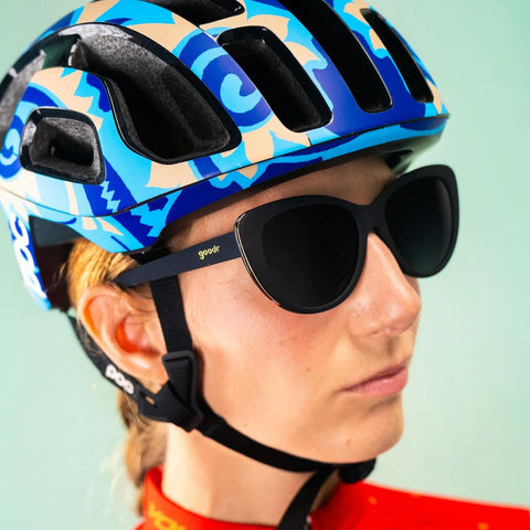 goodr It's Noir, Darling Polarized Sunglasses, Medium Sized (Glam G), Black Solid Frames with Black Gradient Lenses, Light Gold Accents, UV400 Protection, No Slip, No Bounce