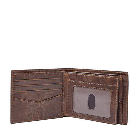 Fossil Men's Derrick Leather RFID-Blocking Bifold with Coin Pocket Wallet, Dark Brown, (Model: ML3687201) Fossil