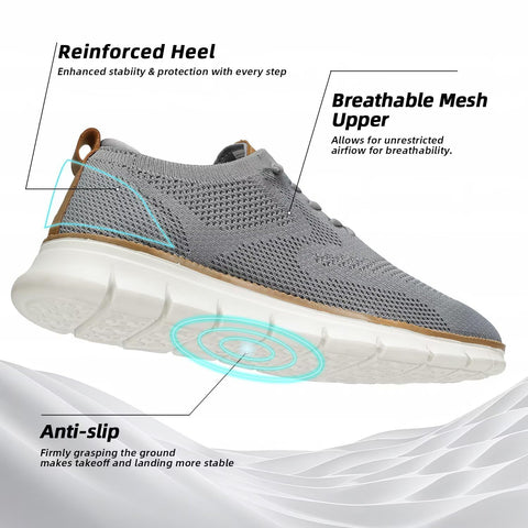 Men's Casual Dress Shoes Fashion Mesh Oxfords Business Walking Work Sneakers Comfortable Lightweight Soft Sole Grey