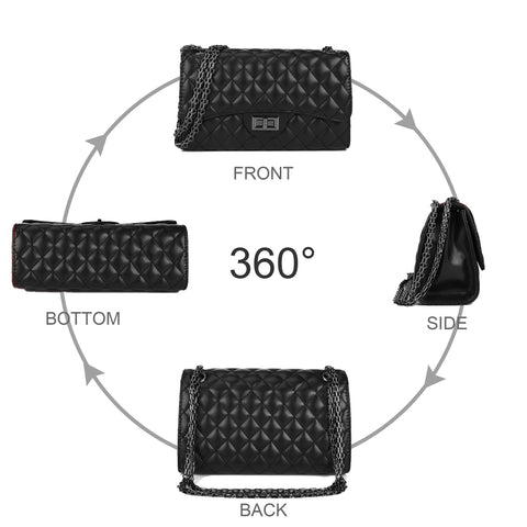 Gladdon Quilted Crossbody Bags for Women Leather Ladies Shoulder Purses with Chain Strap Stylish Clutch Purse Black I Gladdon