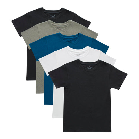 Hanes Boys' Originals Crewneck Undershirts Pack, Stretch Cotton, Black & Assorted, 5-Pack