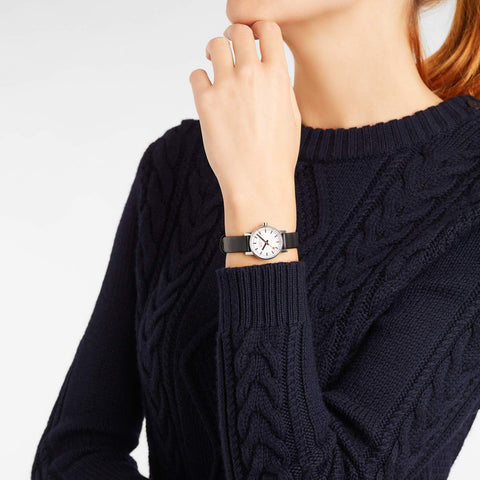 Mondaine - Evo2 MSE.26110.LB Womens Watch 26mm - Official Swiss Railways Wrist Watch Black Leather Strap 30m Waterproof Sapphire Crystal - Womans Watches - Made in Switzerland Mondaine