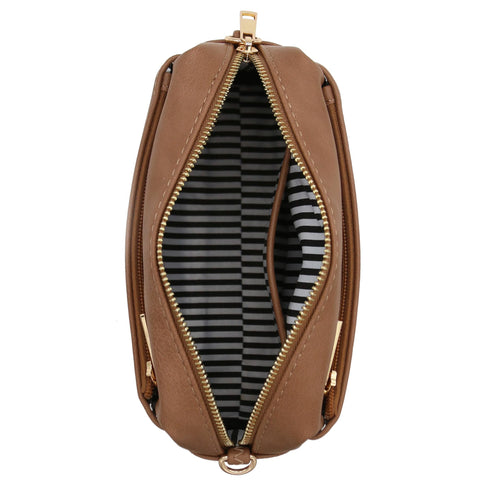 FashionPuzzle Small Triple Zip Crossbody Bag (Stone) FashionPuzzle