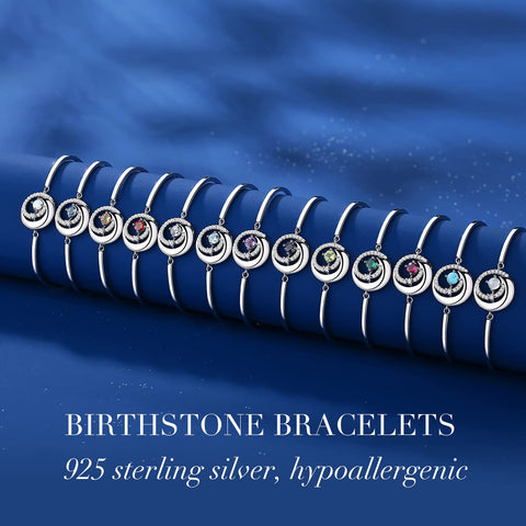 FANCIME Genuine Peridot August Birthstone Bracelets for Women Sterling Silver Moon and Star Bangle Charm Bracelet Natural Gemstone Fine Jewelry Birthday Anniversary Christmas Gifts for Mom FANCIME