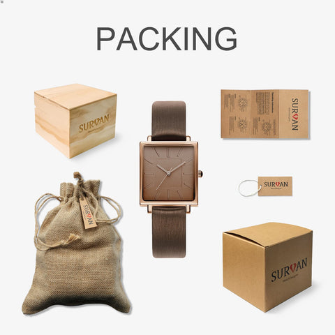 SURVAN WatchDesigner Square Watches for Women Fashion Wrist Watch Ladies Watches Quartz Watch Brown Strap Watches for Women SURVAN WatchDesigner