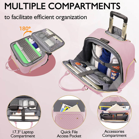 Arcoyard Rolling Laptop Bag, Briefcase for Women and Men with 4 Spinner Wheels and Handle, Roller Computer Bag for Work Travel Carry On, TSA Friendly Design, Pink Arcoyard