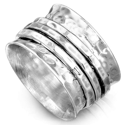 Boho-Magic 925 Sterling Silver Spinner Ring for Women 3 Fidget Rings Band Wide Hammered (9) Boho-Magic