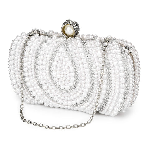 Tanpell Pearl Clutch Women's Beaded Purse Formal Evening Bags Wedding Bridal Evening Clutch Bag (Silver) Tanpell