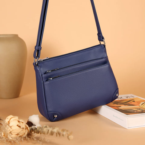 WESTBRONCO Crossbody Bags for Women, Medium Size Shoulder Handbags, Satchel Purse with Multi Zipper Pocket Navy Blue WESTBRONCO